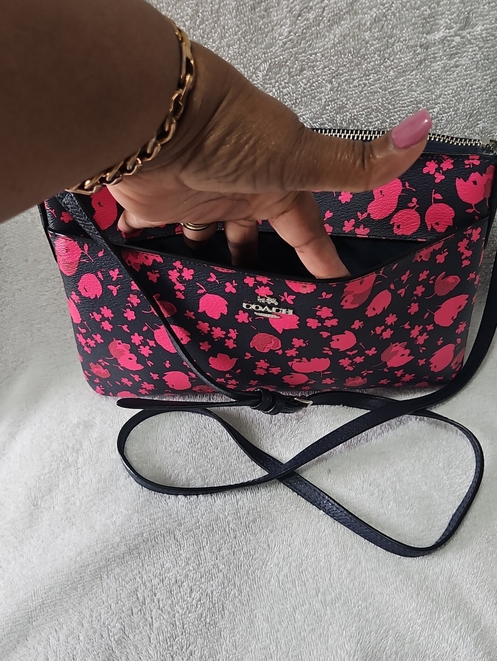 Coach Midnight Blue / Pink Floral Crossbody - Picture 2 of 7